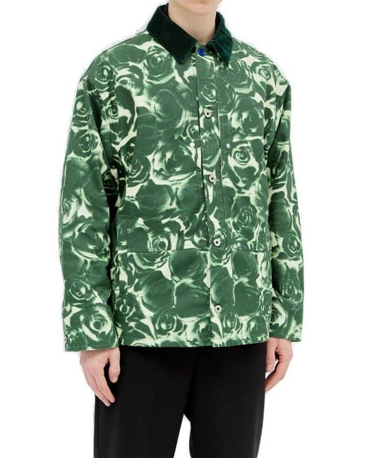Burberry Green Rose-printed Buttoned Shirt Jacket for men