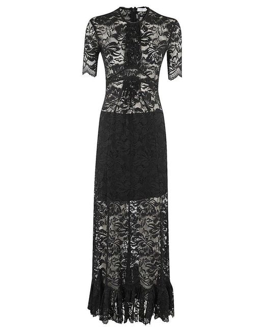 Rabanne Black Ruffle Detailed Midi Lace Dress