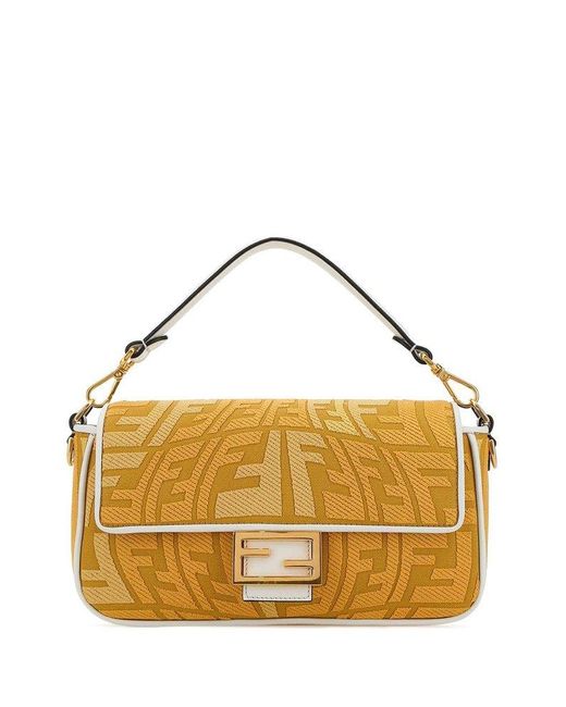 Fendi Baguette Logo Plaque Shoulder Bag in Yellow | Lyst