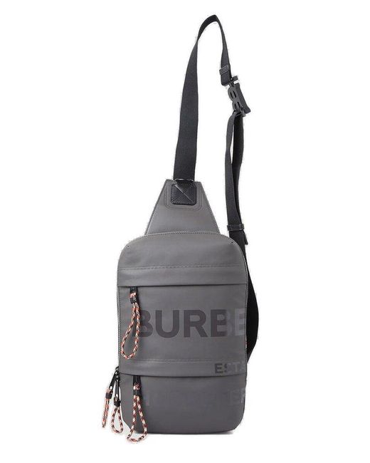 Burberry Gray Horseferry Printed Sling Backpack for men