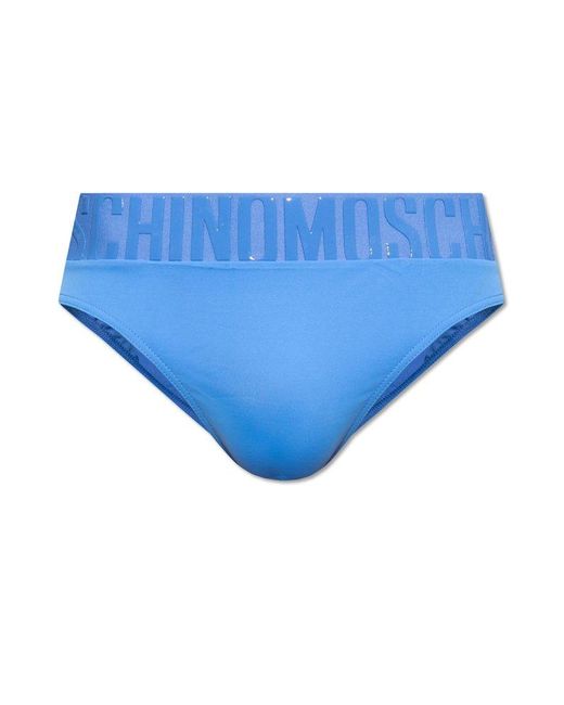 Moschino Blue Logo Rubberised Waistband Stretch Swim Trunks for men