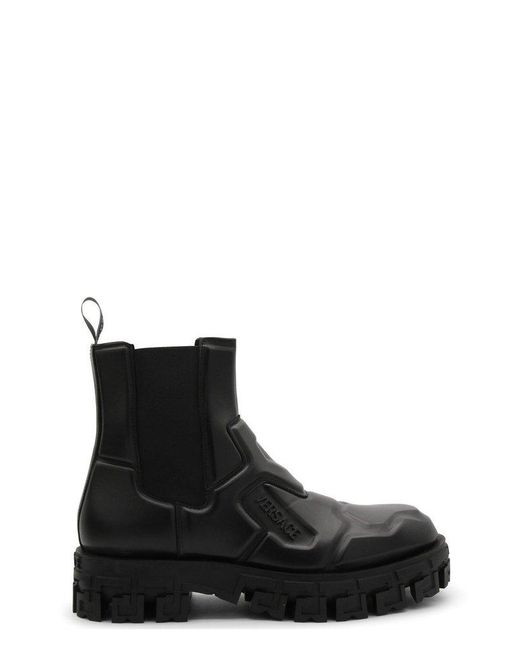 Versace Black Greca Portico Panelled Round-toe Boots for men