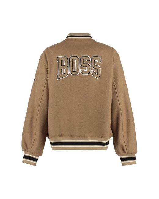 Boss Natural Wool Bomber Jacket With Patch