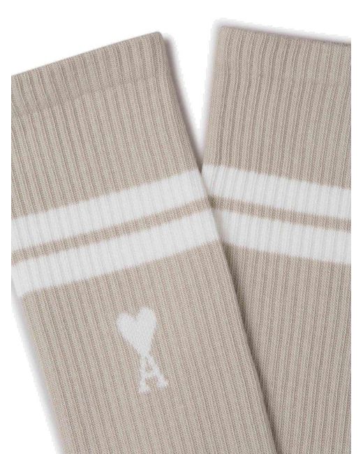AMI White Paris De Coeur Embroidered Socks for men