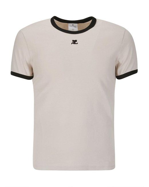 Courreges White Logo Embroidered Crewneck T-shirt for men