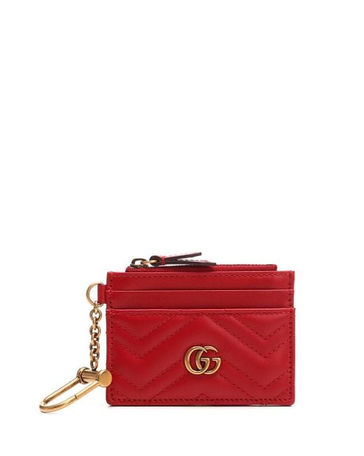 Gucci Red GG Marmont Key Chain Wallet