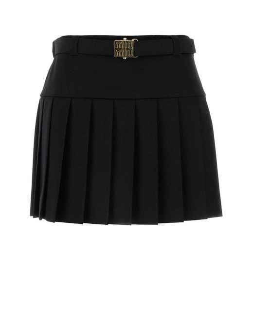 Miu Miu Black Belted Pleated Mini Skirt