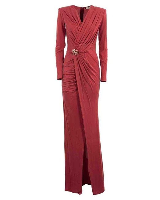 Elisabetta Franchi Red V-neck Embellished Dress