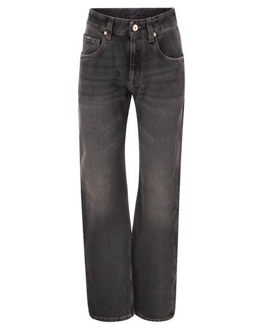 Brunello Cucinelli Gray Authentic Denim Trousers With Shiny Tab