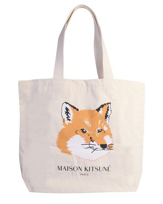 Maison Kitsuné Cotton Fox Head Tote Bag in Beige (Natural) | Lyst Australia