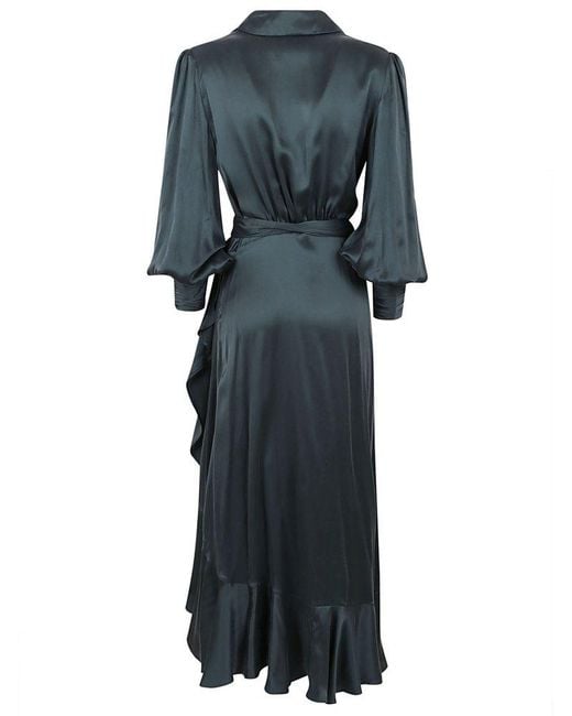 Zimmermann Blue Wrap Belted Long-sleeved Dress