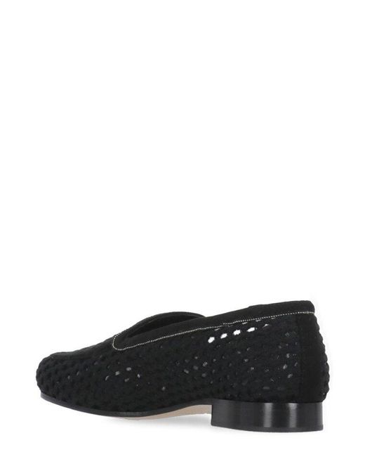 Fabiana Filippi Black All Over Perforated Round Toe Flat Shoes