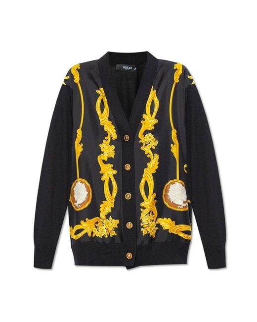 Versace Black Cardigan With Mixed Materials