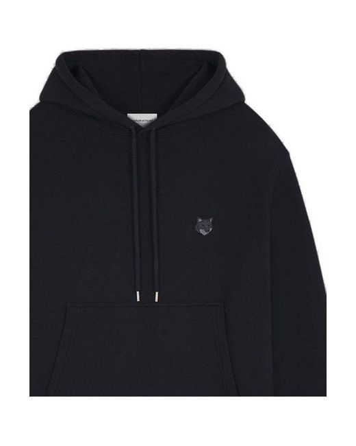 Maison Kitsuné Blue Fox Head Embroidered Drawstring Hoodie for men