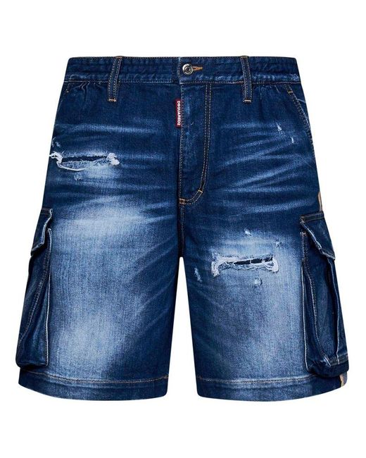 DSquared² Blue Medium Ripped Knee Wash 64 Tag Shorts for men
