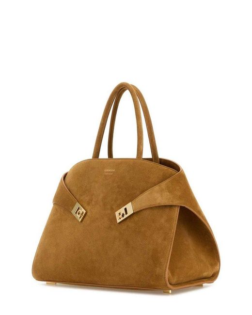 Ferragamo Brown Logo Detailed Large Hug Handbag