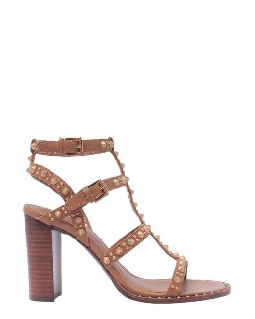 Ash Brown Studded High-heeled Sandals