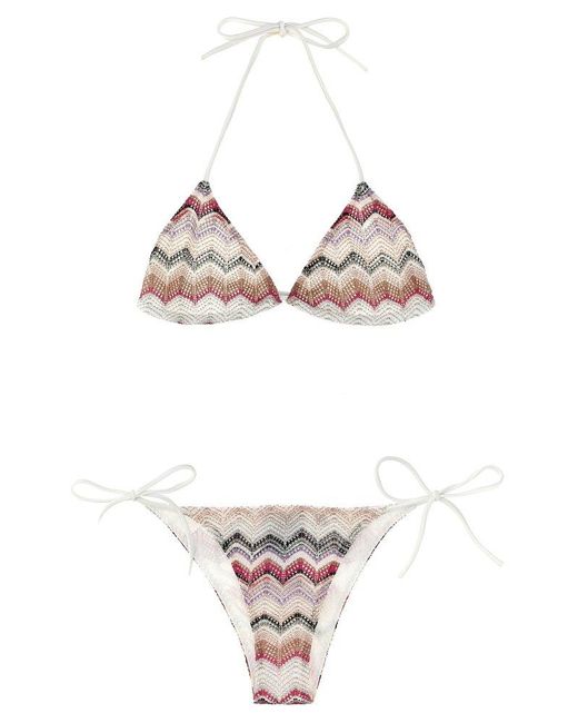 Missoni White Zigzag Printed Halterneck Two-piece Bikini Set
