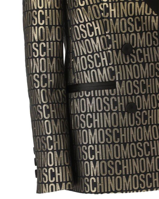 Moschino Black Metallic Monogram-printed Double Breasted Blazer