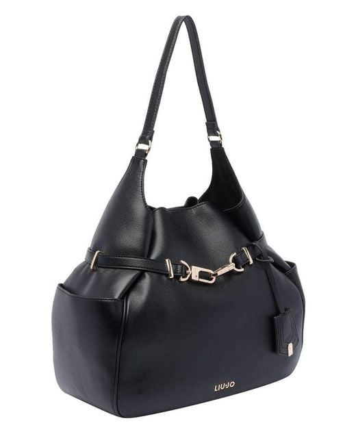 Liu Jo Black Logo-Lettering Buckled Shoulder Bag