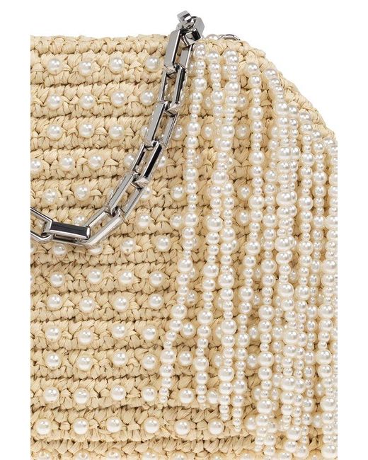 Self-Portrait Natural Embellished Fringe Clutch Bag