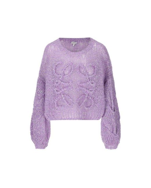 Loewe Purple Anagram Dropped Shoulder Knitted Jumper