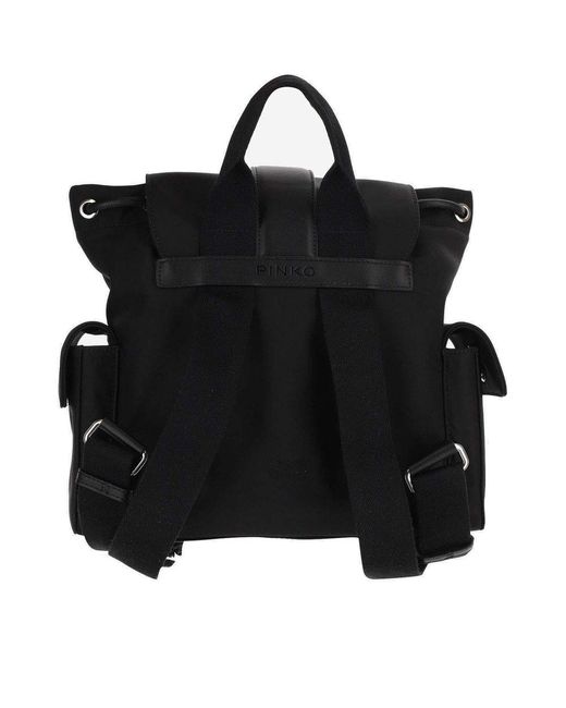 Pinko Black Technical Fabric Backpack With Logo