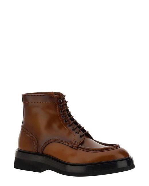 Santoni Brown Round-toe Lace-up Ankle Boots for men