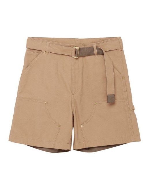 Sacai Natural X Carhartt Wip Logo Patch Belted Waist Shorts for men