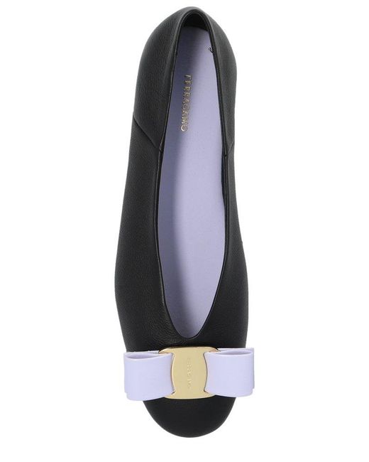 Ferragamo Black Vanna Bow Detailed Ballet Flats