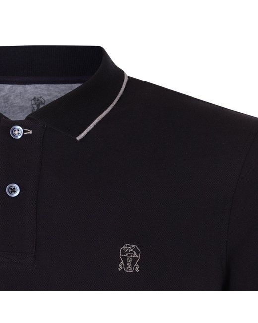 Brunello Cucinelli Blue Logo-embroidered Short-sleeved Polo Shirt for men