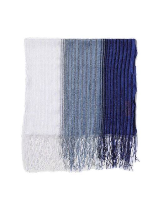 Missoni Blue Striped Fringed Knitted Scarf