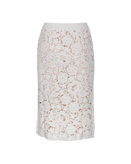 P.A.R.O.S.H. White Floral Embroidered Midi Skirt