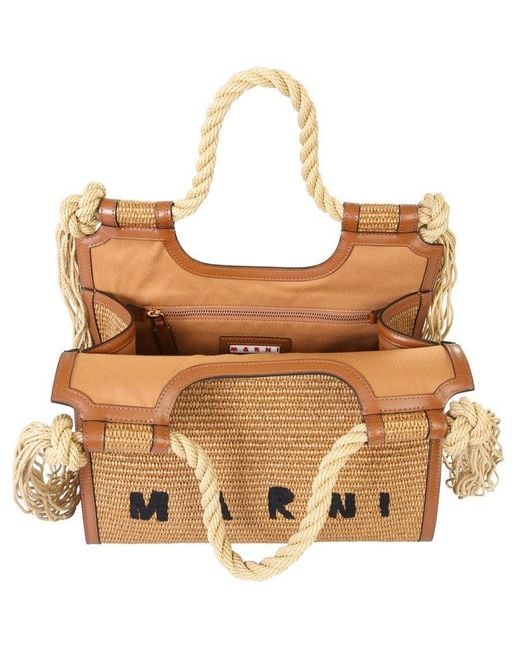 Marni Natural Marcel Frayed-detailed Top Handle Bag