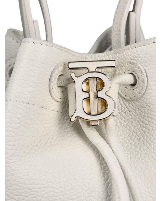 Burberry White Mini Tb Logo Plaque Bucket Bag
