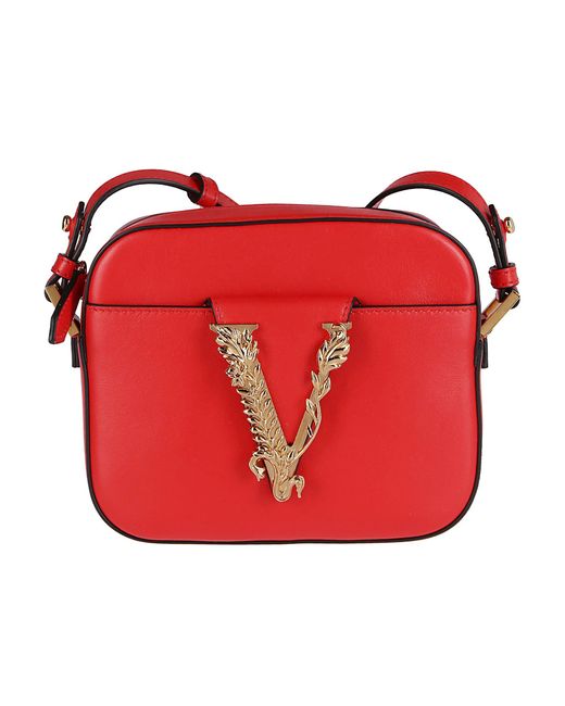 Versace Red Virtus Camera Bag In Leather