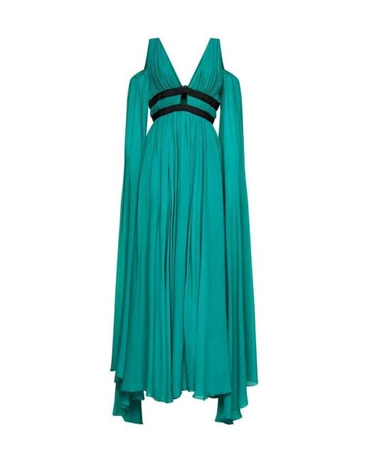 Pinko Synthetic Plunging V-neck Maxi Dress in Green | Lyst Canada