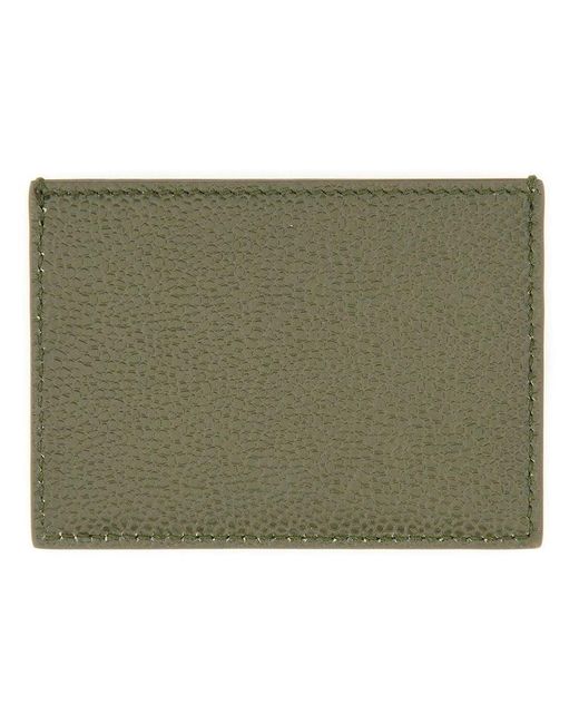 Thom Browne Green Leather Card Holder for men