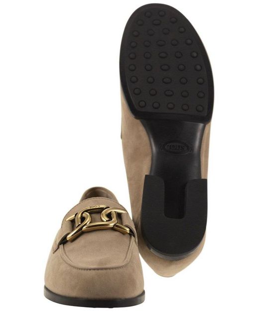 Tod's Brown Chain-Detail Round Toe Loafers