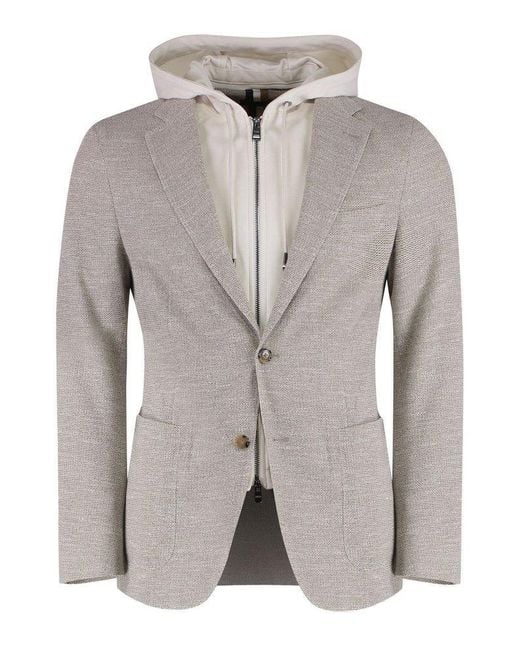 Boss Gray Hooded Buttoned Blazer for men