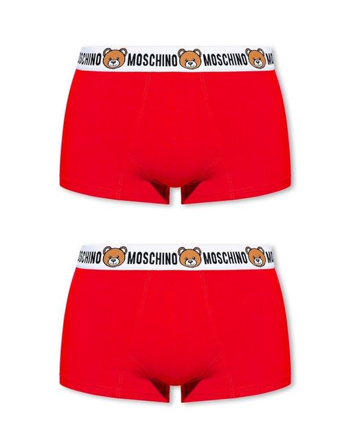 Moschino Red Logo Waistband 2-pack Boxers for men