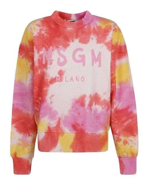 MSGM Pink Logo Printed Tie-dyed Sweatshirt