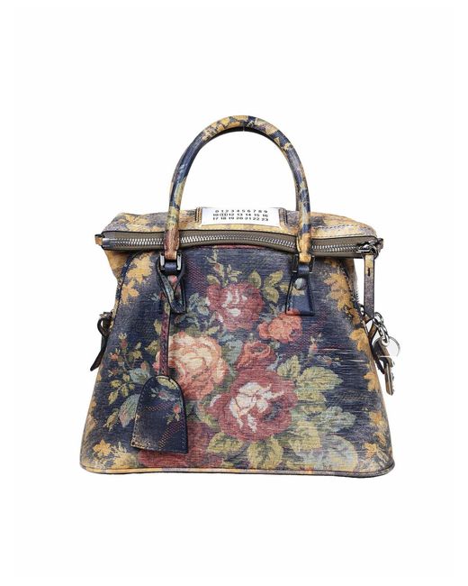 Maison Margiela Blue 5ac Mini Handbag In Leather With Flower Print