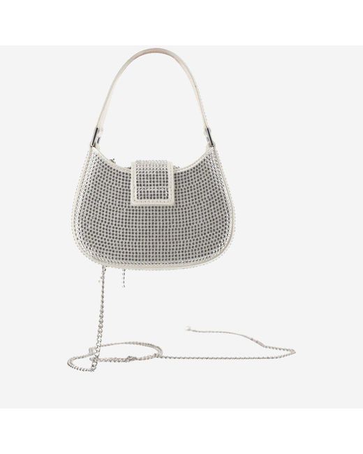 Self-Portrait Gray Embellished Crescent Bow Micro Tote Bag