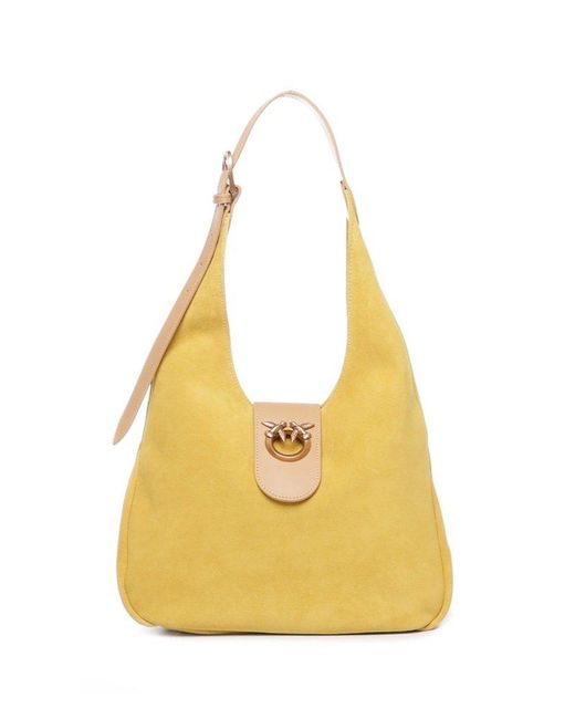 Pinko Yellow Love Birds Foldover Top Shoulder Bag