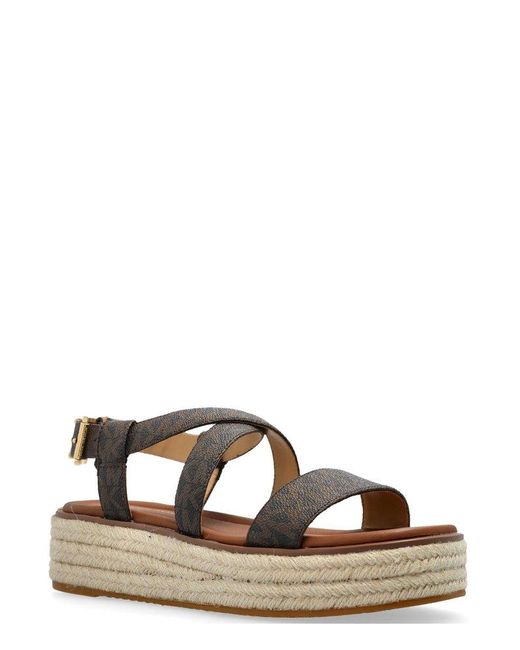 MICHAEL Michael Kors Brown Lynn Signature Logo Platform Espadrille Sandals