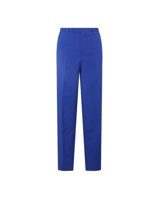 Versace Blue Silk-wool Blend Trousers for men