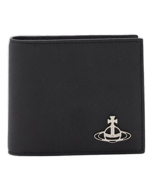Vivienne Westwood Black Logo Plaque Bi-fold Wallet for men