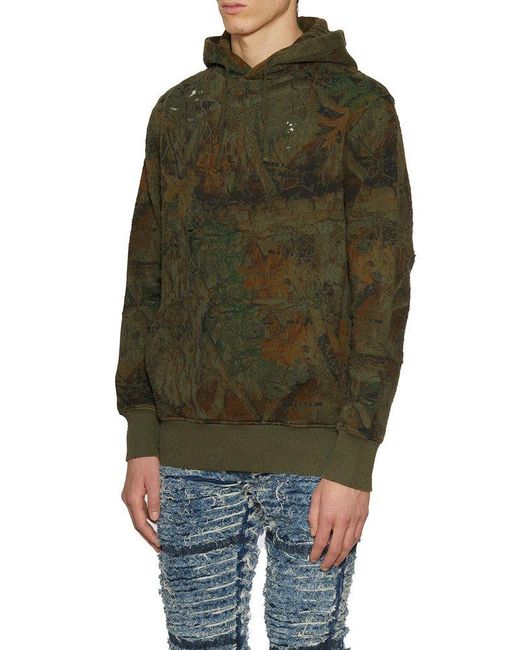1017 ALYX 9SM Green Camouflage-pattern Distressed Drawstring Hoodie for men