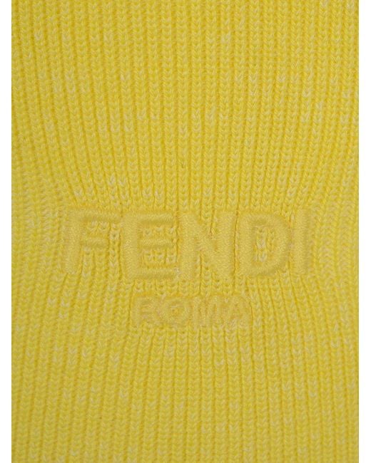Fendi Yellow Asymmetric-hem Ribbed-knit Top